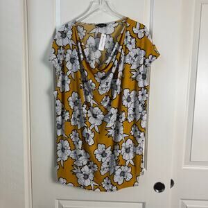 Lane Bryant Yellow Floral Cowl Neck Blouse NWT 26/28